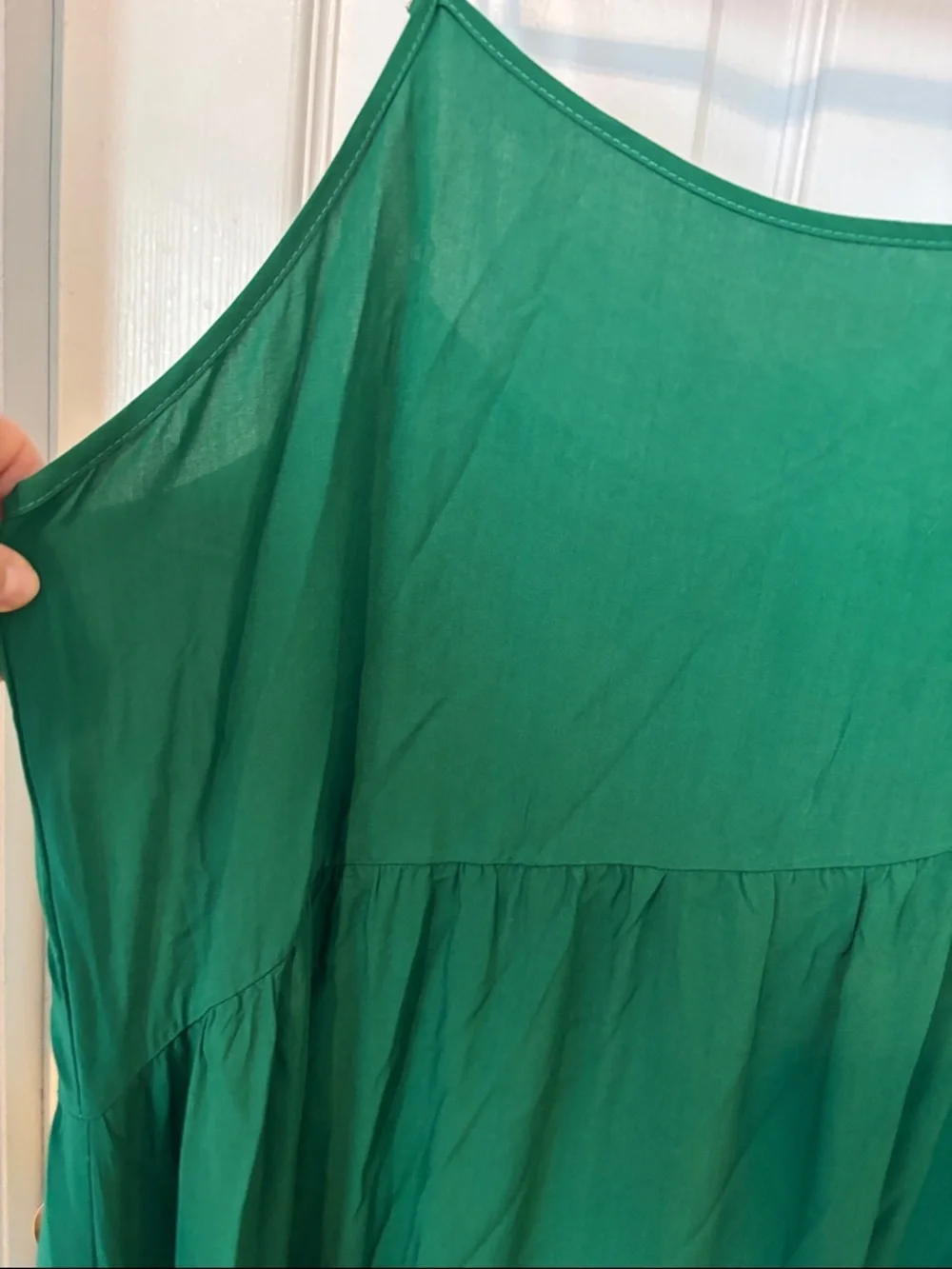 Green Maxi Slip Dress - Sleeveless Summer Dress. Asymmetrical tiered. Size XL - Picture 2 of 6